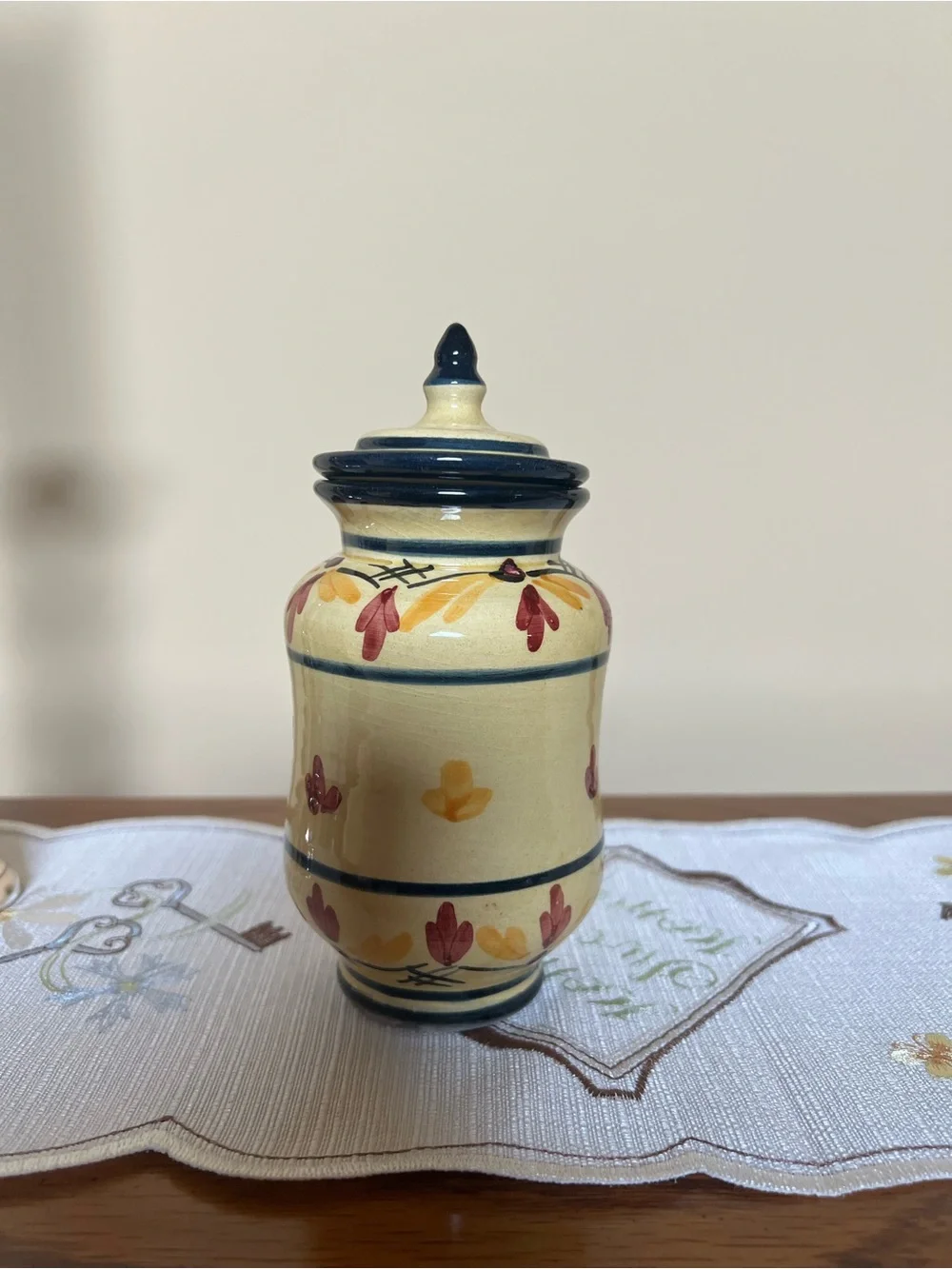 Princesa de Minaya Saffron Jar with Lid Ceramic Hand-Painted Yellow Blue - EMPTY